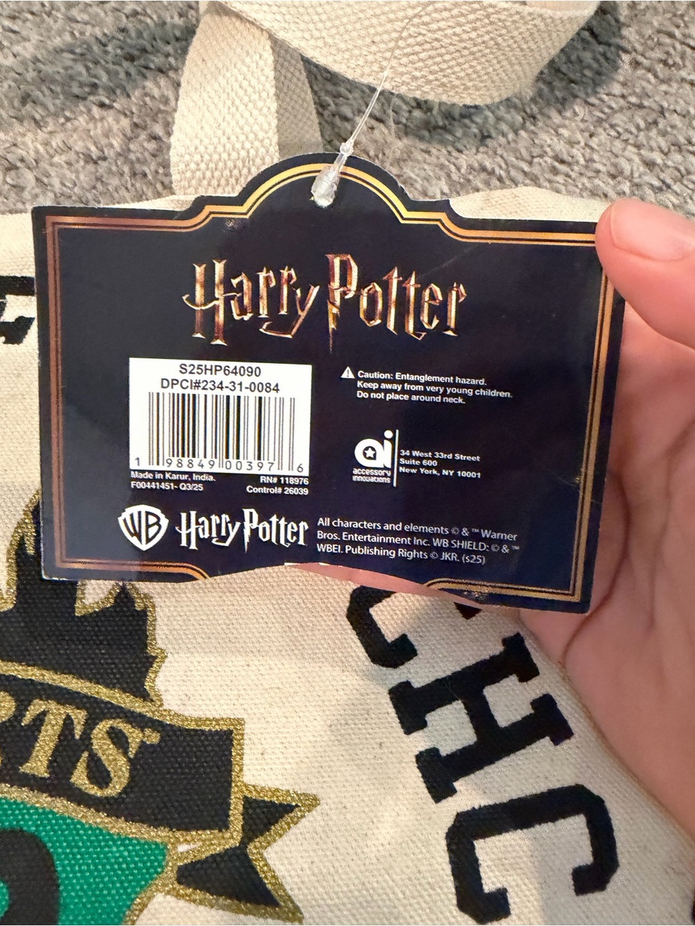 Harry Potter Slytherin Canvas Tote Bag NWT Reusable Shoulder Bag